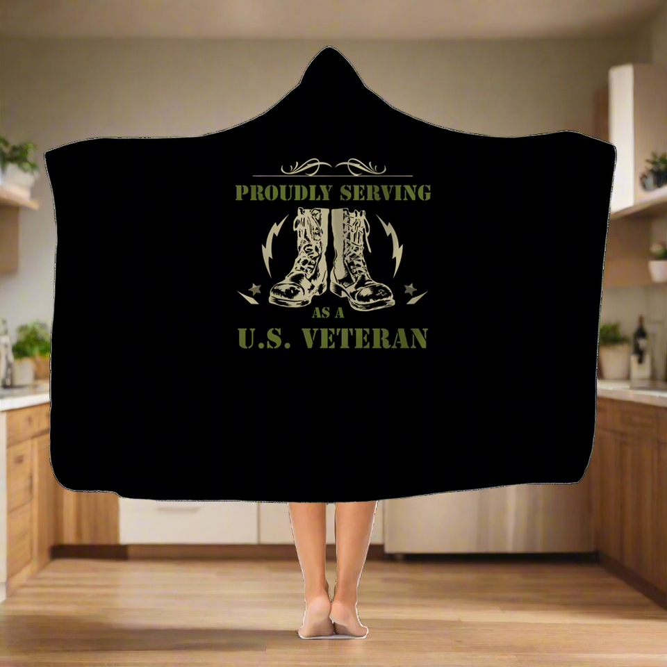 Proudly Serving As A US Veteran Classic Adult Hooded Blanket