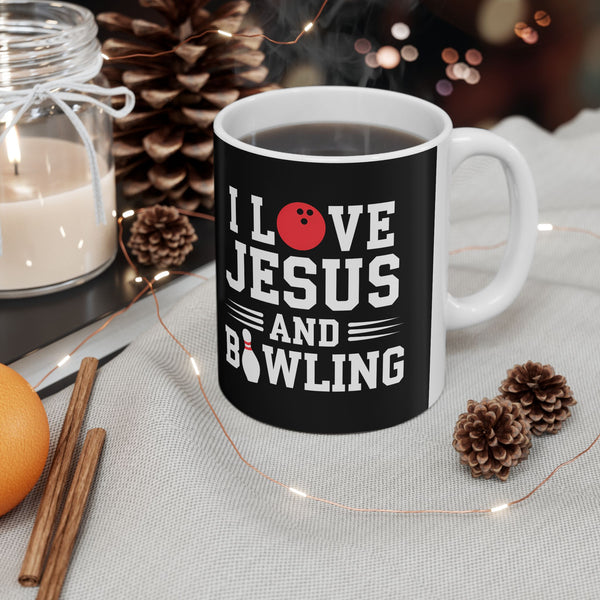 I Love Jesus And Bowling Ceramic Mug | Love Faith In Jesus Gifts (11oz)
