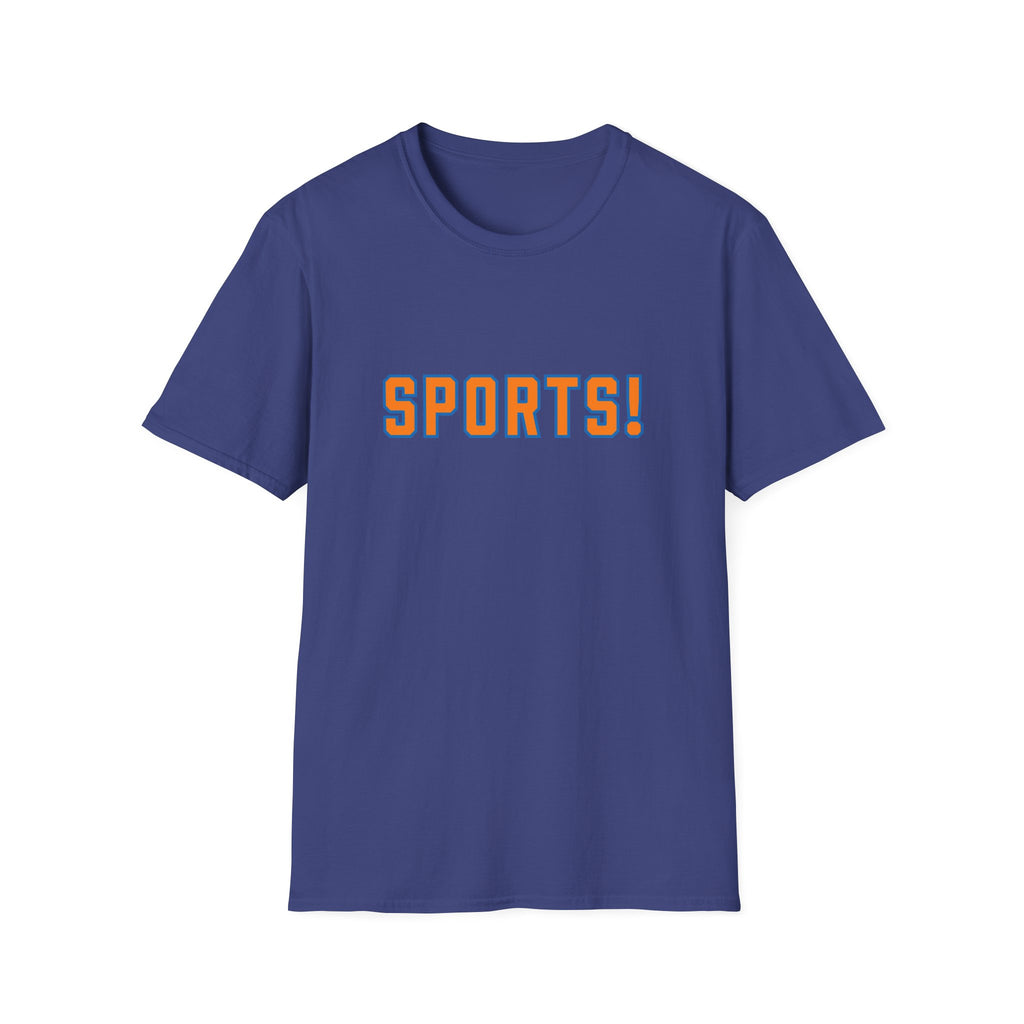 SPORTS! Funny Retro Collegiate T‑Shirt — Bold Orange & Blue Athletic Graphic