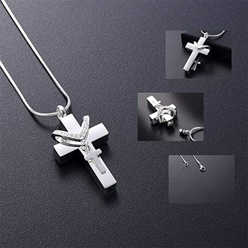 Stainless Steel Double Cross Necklace | Faith Cross Jesus Necklace