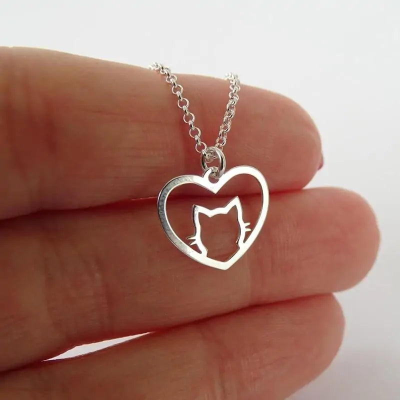 Cute Cat Heart Necklace | Cat Necklace