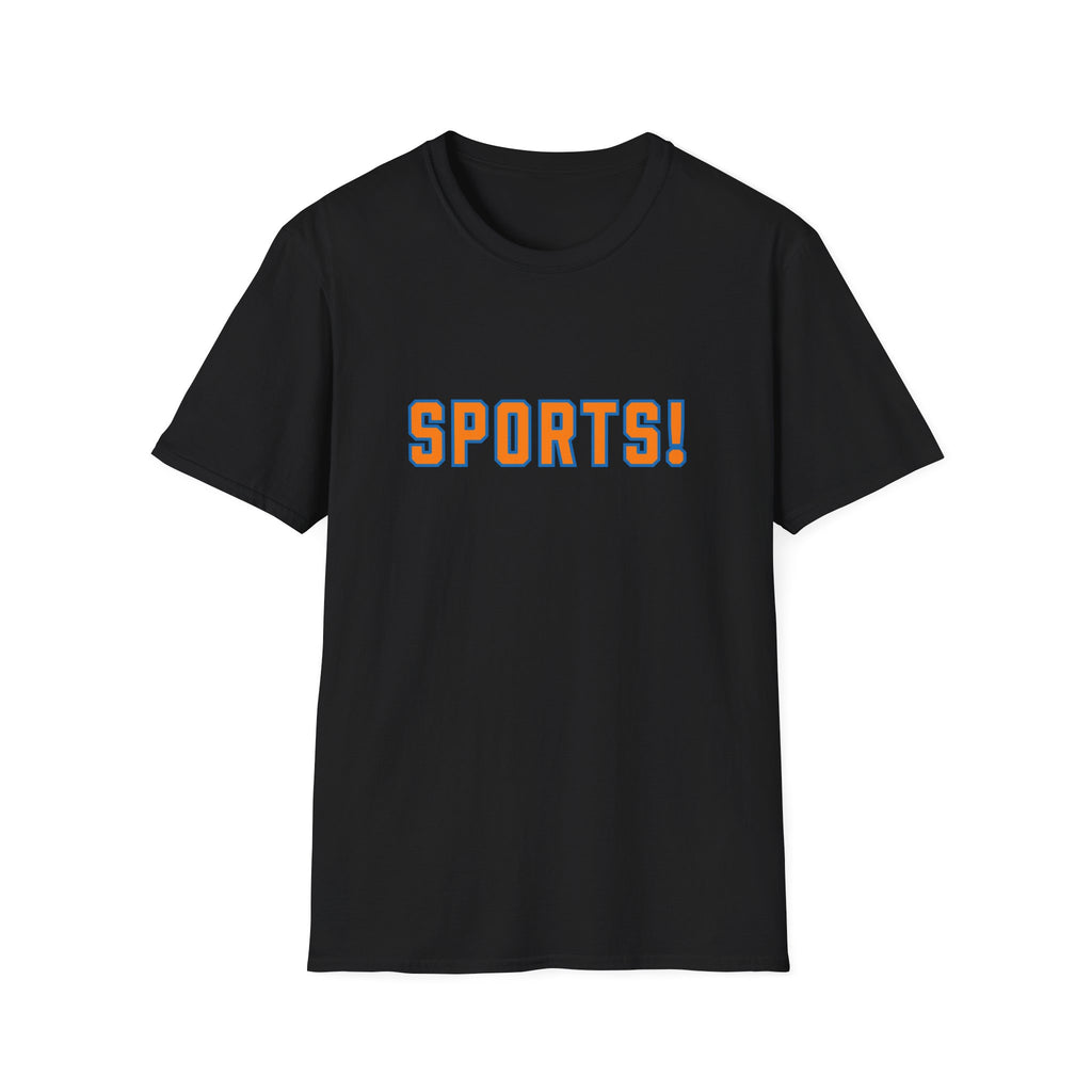 SPORTS! Funny Retro Collegiate T‑Shirt — Bold Orange & Blue Athletic Graphic
