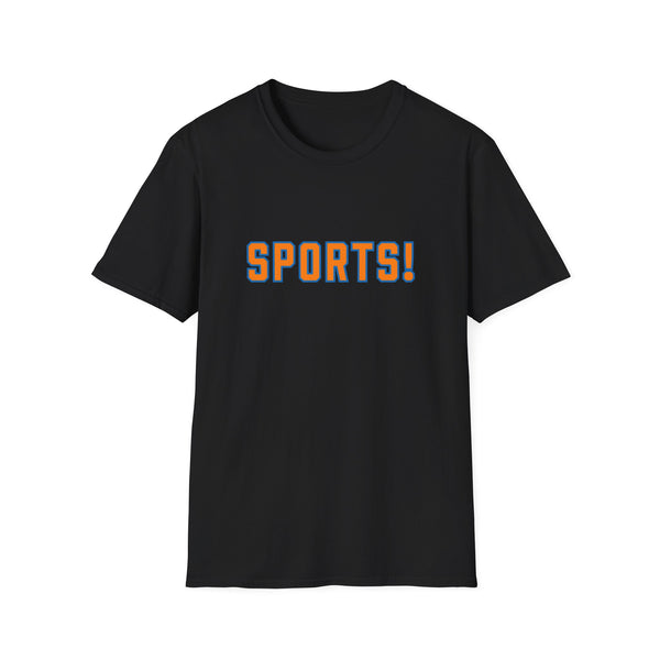 SPORTS! Funny Retro Collegiate T‑Shirt — Bold Orange & Blue Athletic Graphic