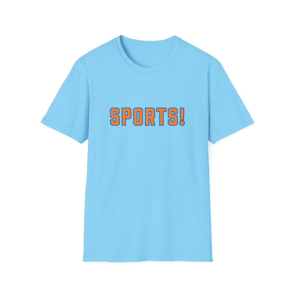 SPORTS! Funny Retro Collegiate T‑Shirt — Bold Orange & Blue Athletic Graphic