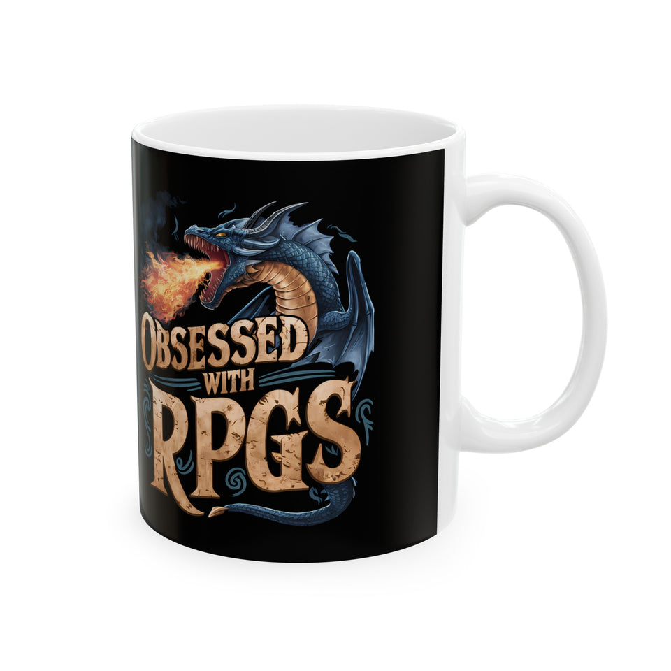 Obsessed With RPGs Mug | Role Playing Game Gift | Fantasy Dragon RPG Coffee Mug | Fantasy RPG Presents Mug 11oz