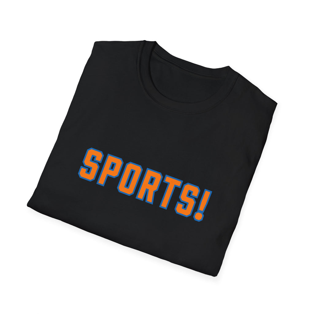 SPORTS! Funny Retro Collegiate T‑Shirt — Bold Orange & Blue Athletic Graphic