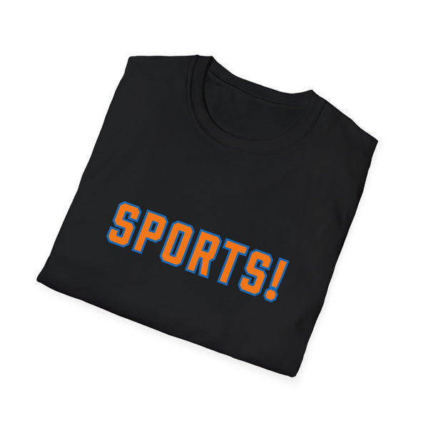 SPORTS! Funny Retro Collegiate T‑Shirt — Bold Orange & Blue Athletic Graphic