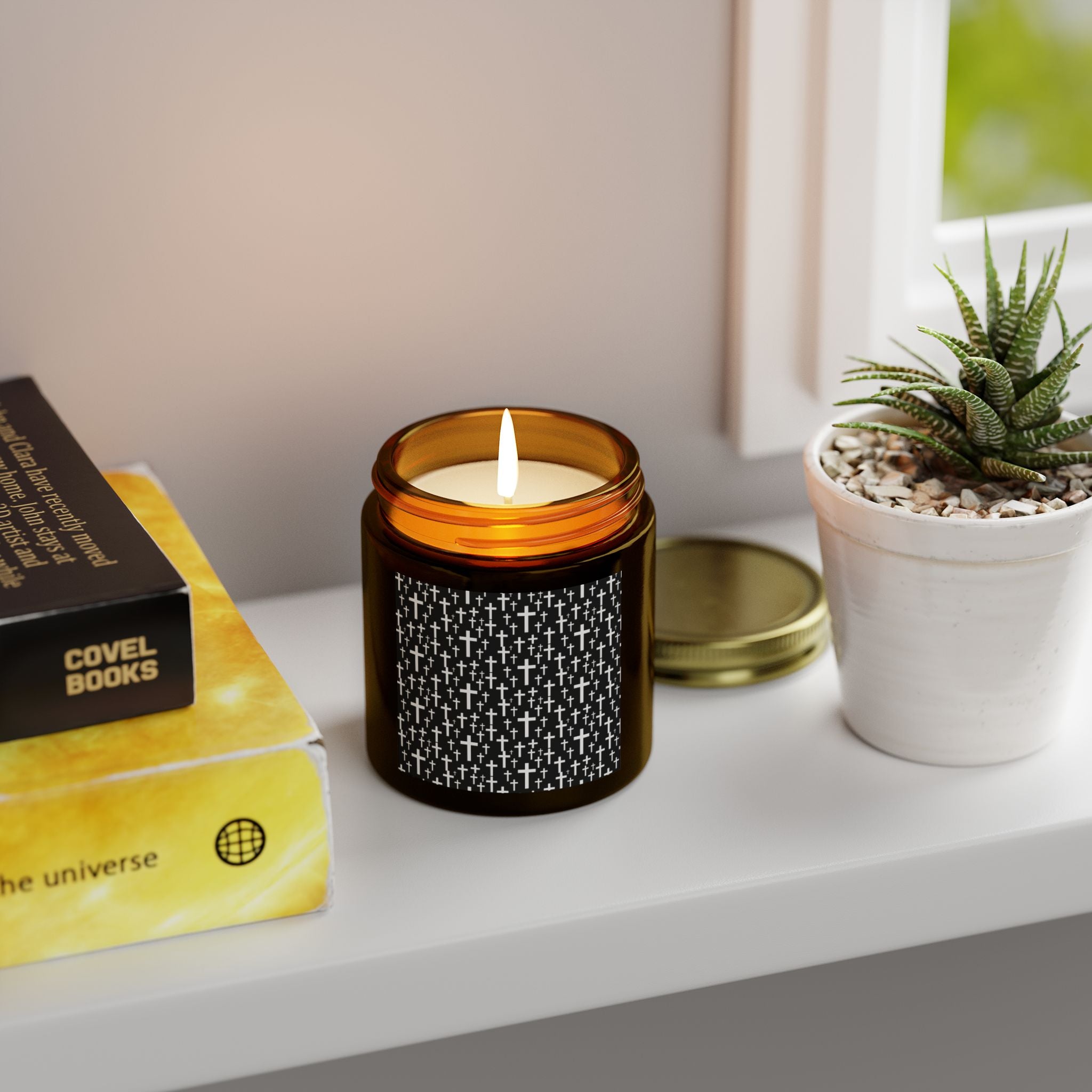 Faith Cross Jesus Scented Candle - Christian Jesus Coconut Apricot Wax Candle (4oz, 9oz)