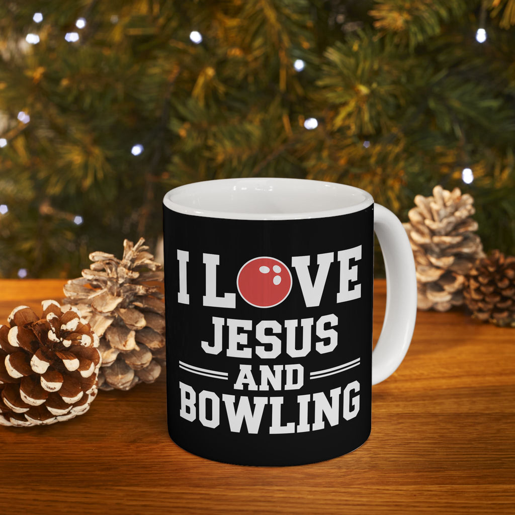 I Love Jesus And Bowling Ceramic Mug | Love Faith In Jesus Gifts (11oz)