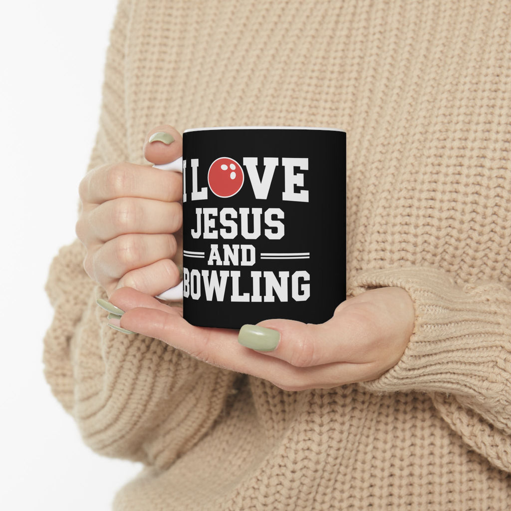 I Love Jesus And Bowling Ceramic Mug | Love Faith In Jesus Gifts (11oz)
