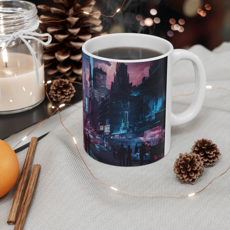 Futuristic Cyberpunk City Skyline Ceramic Mug (11oz, 15oz)
