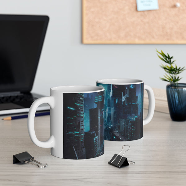 A Cyberpunk City Skyline Ceramic Mug (11oz, 15oz)