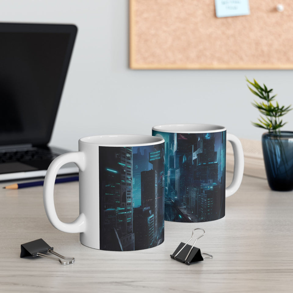 A Cyberpunk City Skyline Ceramic Mug (11oz, 15oz)