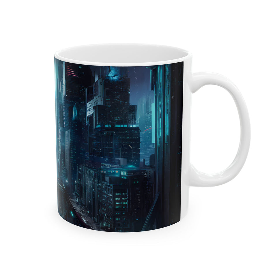 A Cyberpunk City Skyline Ceramic Mug (11oz, 15oz)