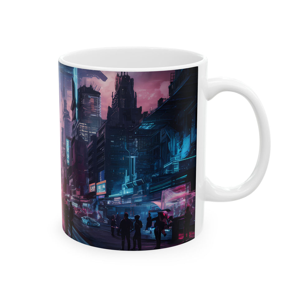 Futuristic Cyberpunk City Skyline Ceramic Mug (11oz, 15oz)