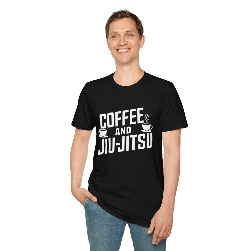 Coffee and Jiu Jitsu Shirt | BJJ Gift | Brazilian Jiu Jitsu Merchandise - Unisex Softstyle T-Shirt