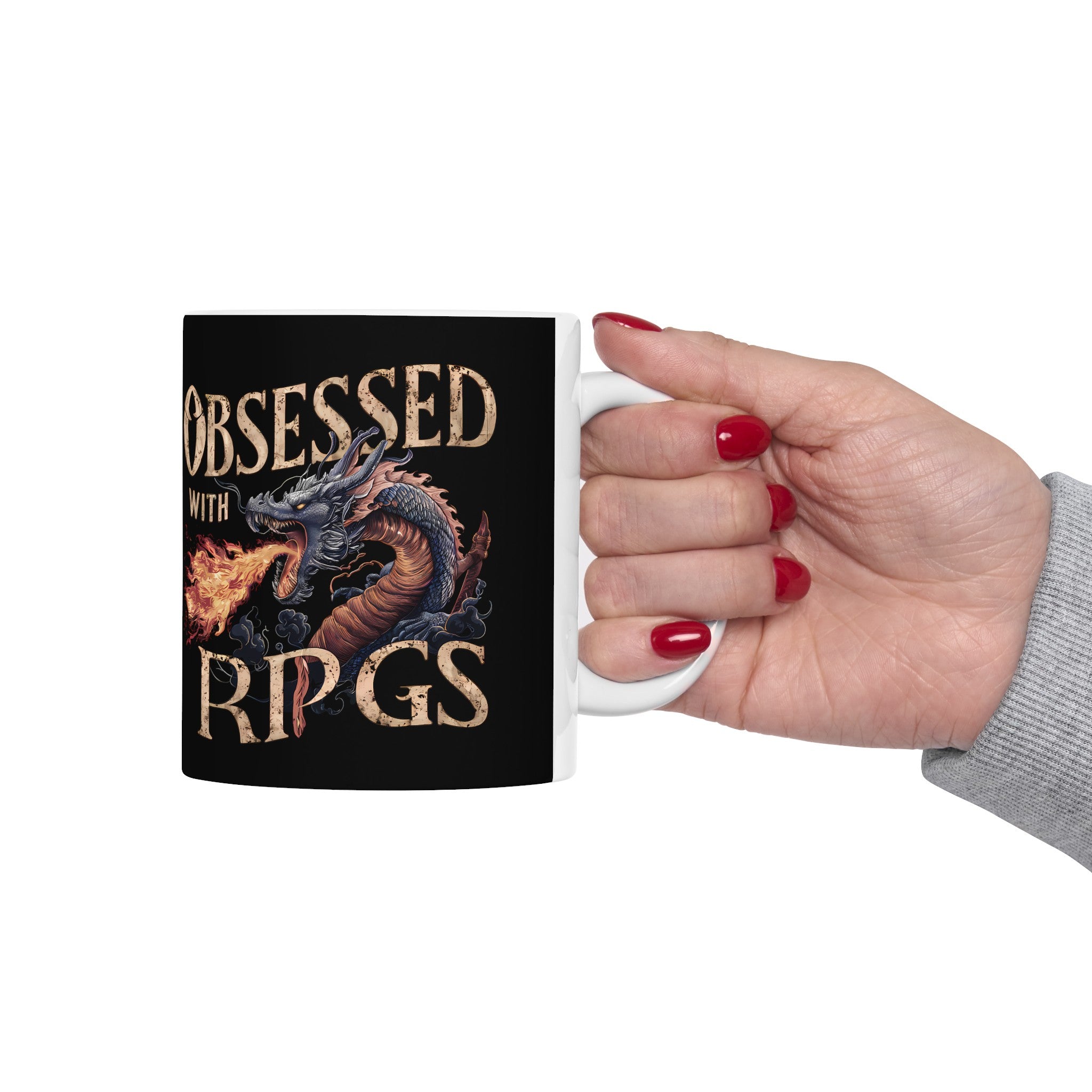 Obsessed With RPGs Mug | Role Playing Game Gift | Fantasy Dragon RPG Coffee Mug | Fantasy RPG Presents Mug 11oz 2