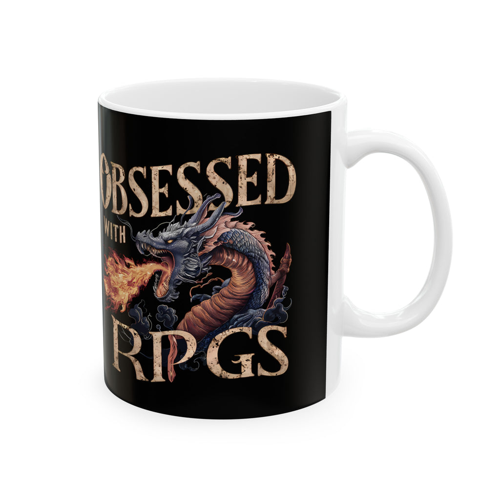 Obsessed With RPGs Mug | Role Playing Game Gift | Fantasy Dragon RPG Coffee Mug | Fantasy RPG Presents Mug 11oz 2