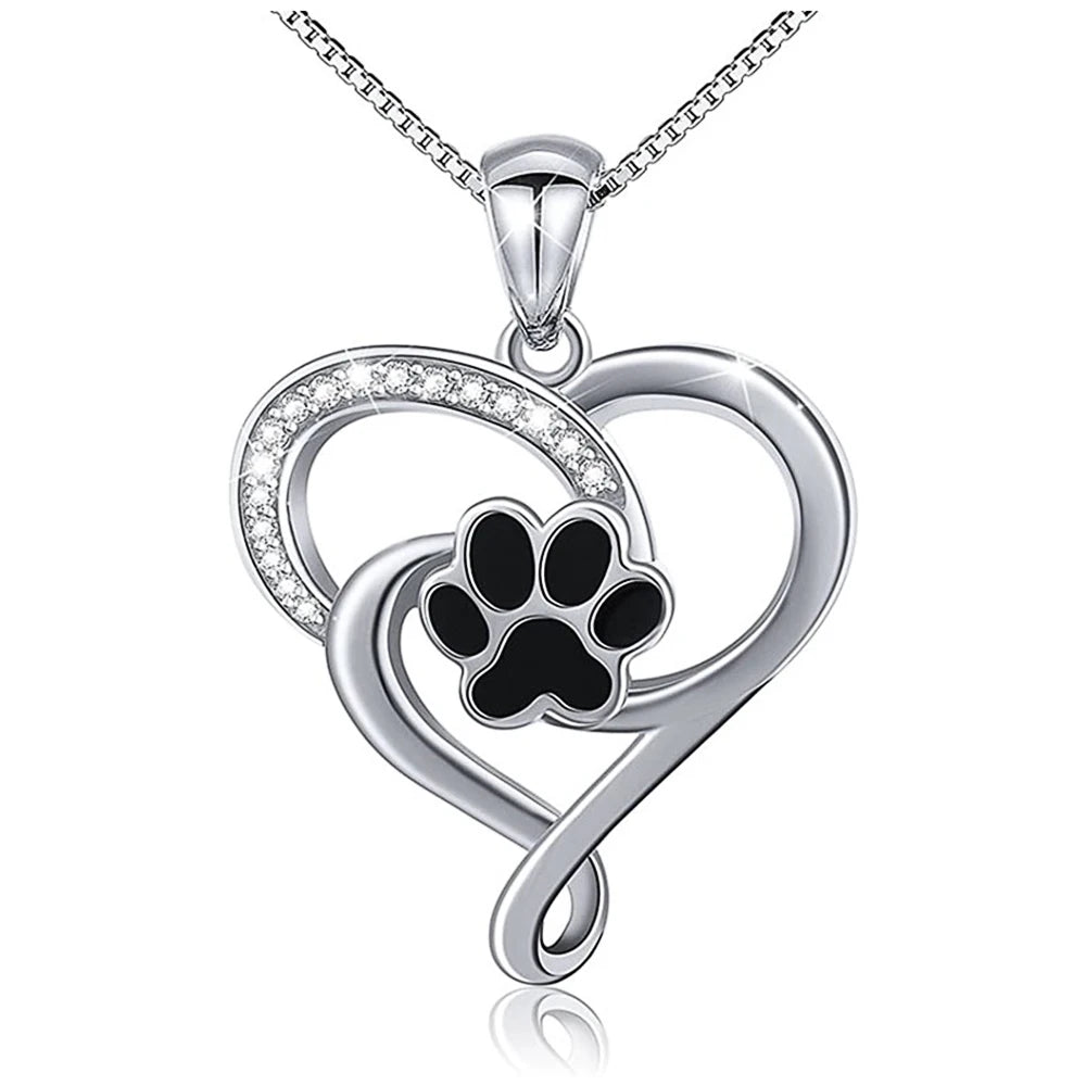 Dog Footprint Heart Necklace