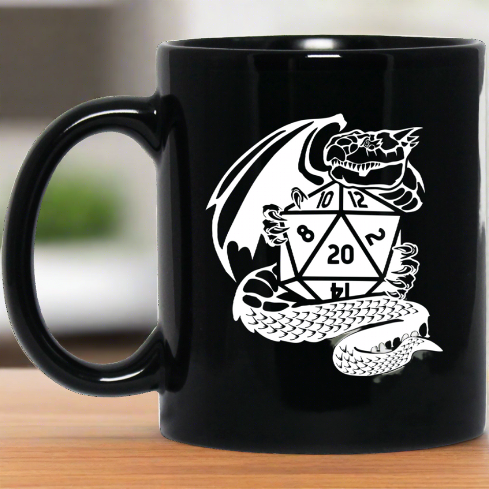 Dragon Fantasy RPG Dice Mug | Dungeon Master Mug | Tabletop RPG | Tabletop Games | RPG Mug | Role Playing Game Mug 11 oz. Black Mug