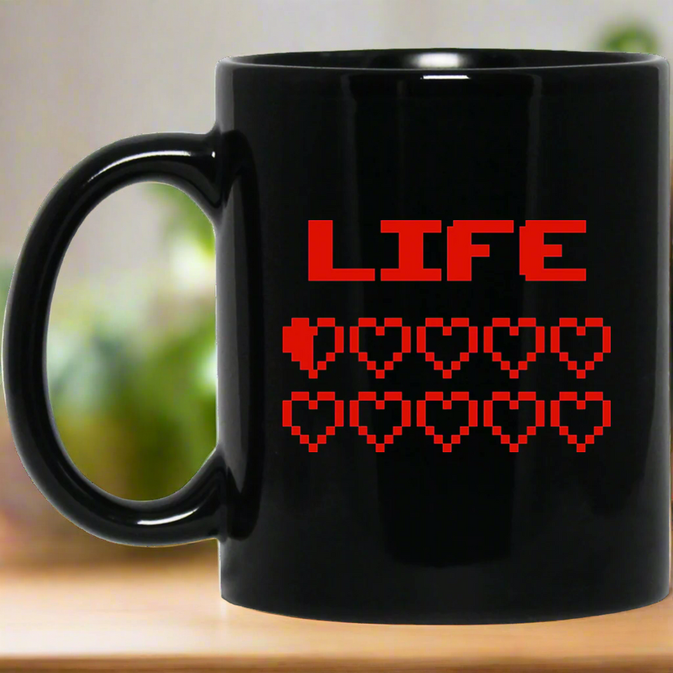 Gaming Life Bar (Game Hearts Health Bar) 11 oz. Black Mug