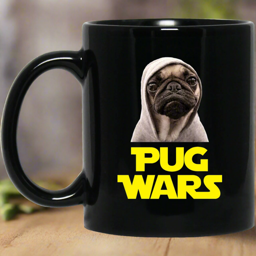 Pug Wars 11 oz. Black Mug