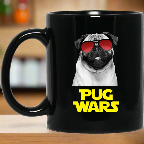 Pug Wars 11 oz. Black Mug