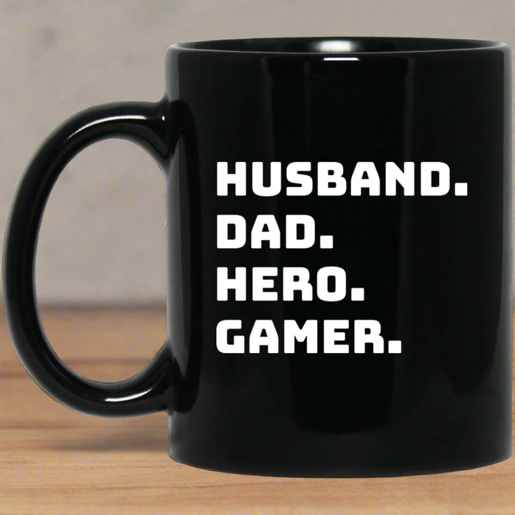 Husband Dad Hero Gamer 11 oz. Black Mug Main image