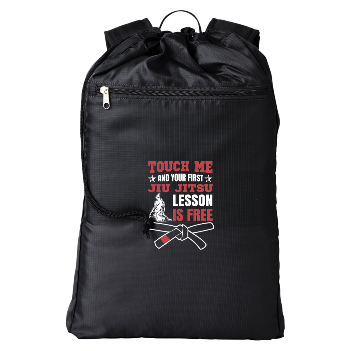 Brazilian Jiu Jitsu Touch Me and Your First Jiu Jitsu Lesson Is Free Backpack | BJJ Cinchback Backpack Secondary image