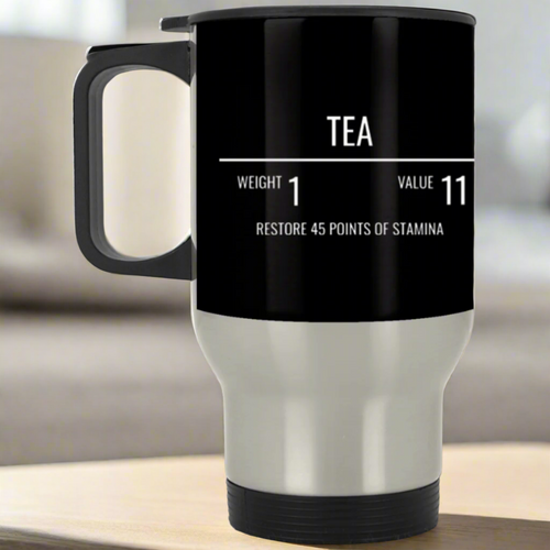 Tea Fantasy RPG 14 oz. Travel Mug | Video Game Tea Coffee Mug | Gaming Video Game Stainless Travel Mug