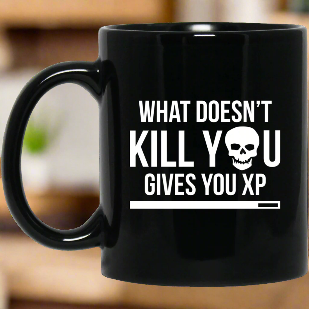 What Doesn't Kill You Gives You XP 11 oz. Black Mug Main image