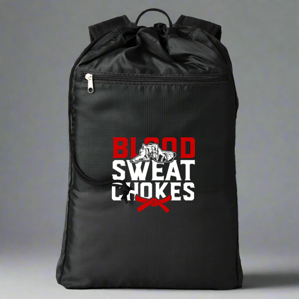 Brazilian Jiu Jitsu Blood Sweat & Chokes | BJJ Cinchback Backpack Main image