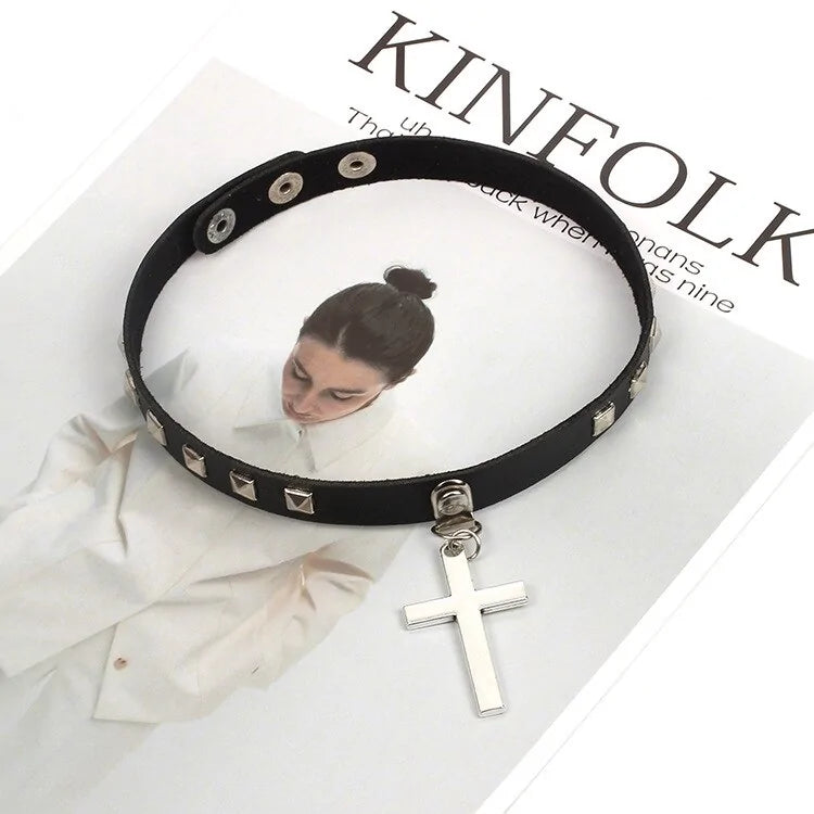 Leather Cross Necklace | Goth Cross Necklace