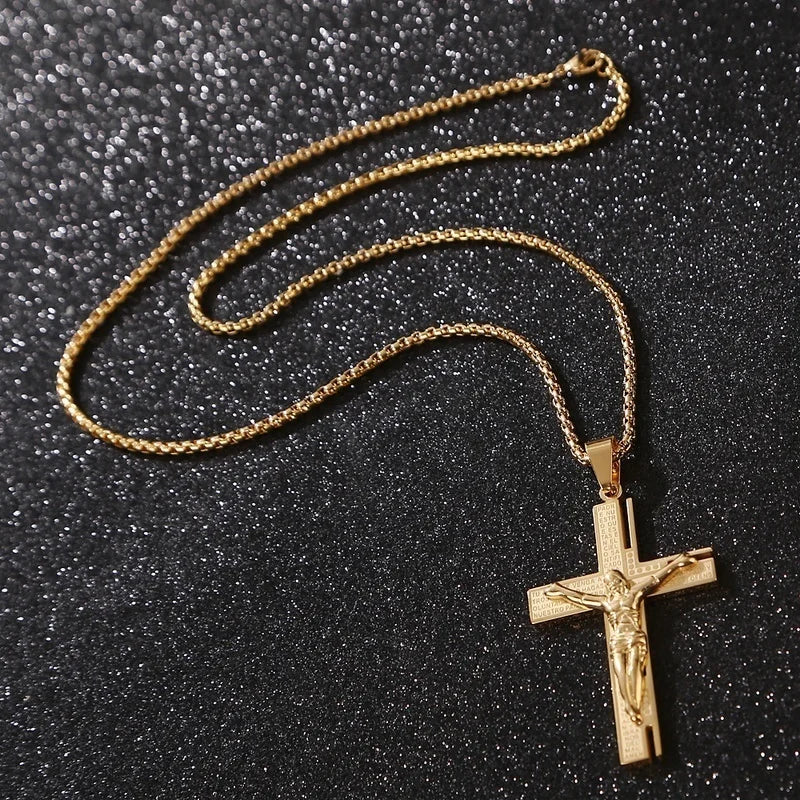 Jesus Christ Crucifix Gold Plated Cross Religious Necklace | Faith Jesus Necklace