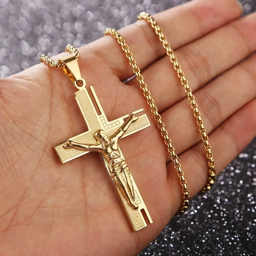 Jesus Christ Crucifix Gold Plated Cross Religious Necklace | Faith Jesus Necklace
