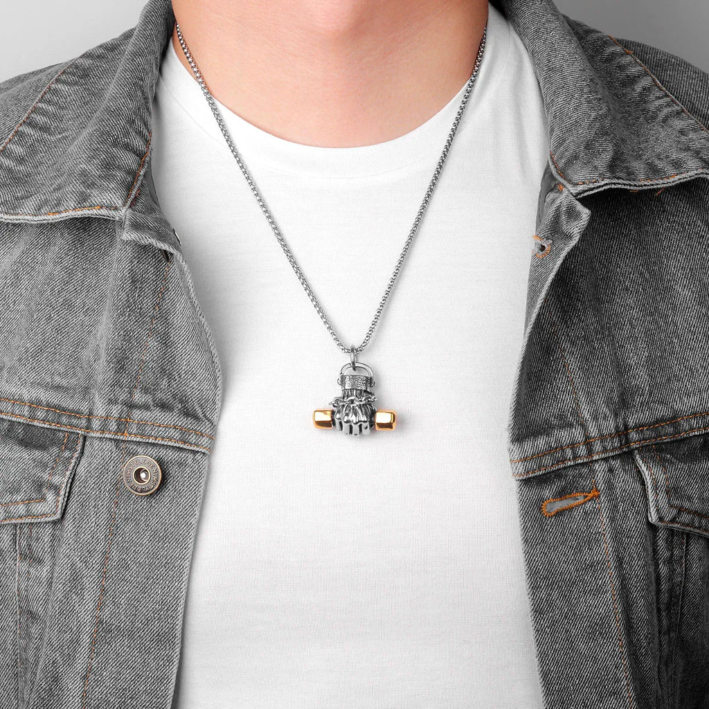 Fitness Fist Dumbbell Necklace | Gym Workout Dumbell Necklace