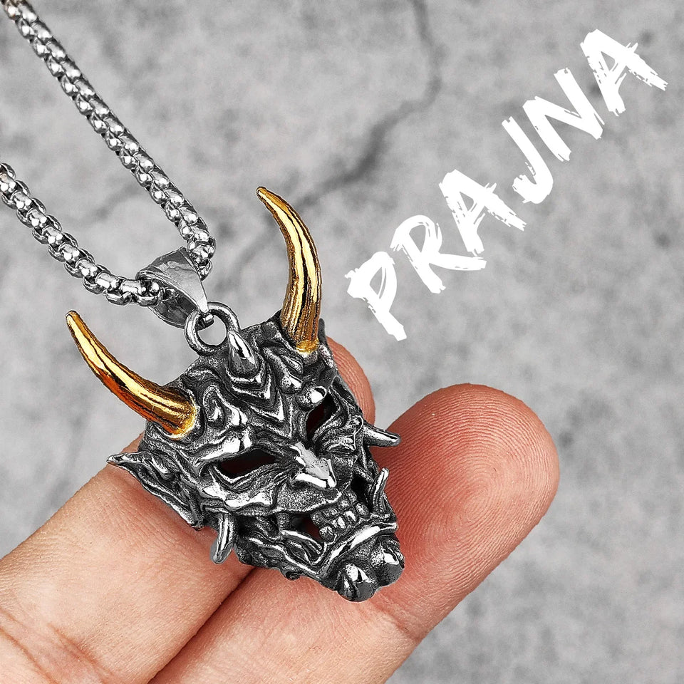 Japanese Hannya Mask Stainless Steel Necklace | Japanese Samurai Devil Mask Necklace