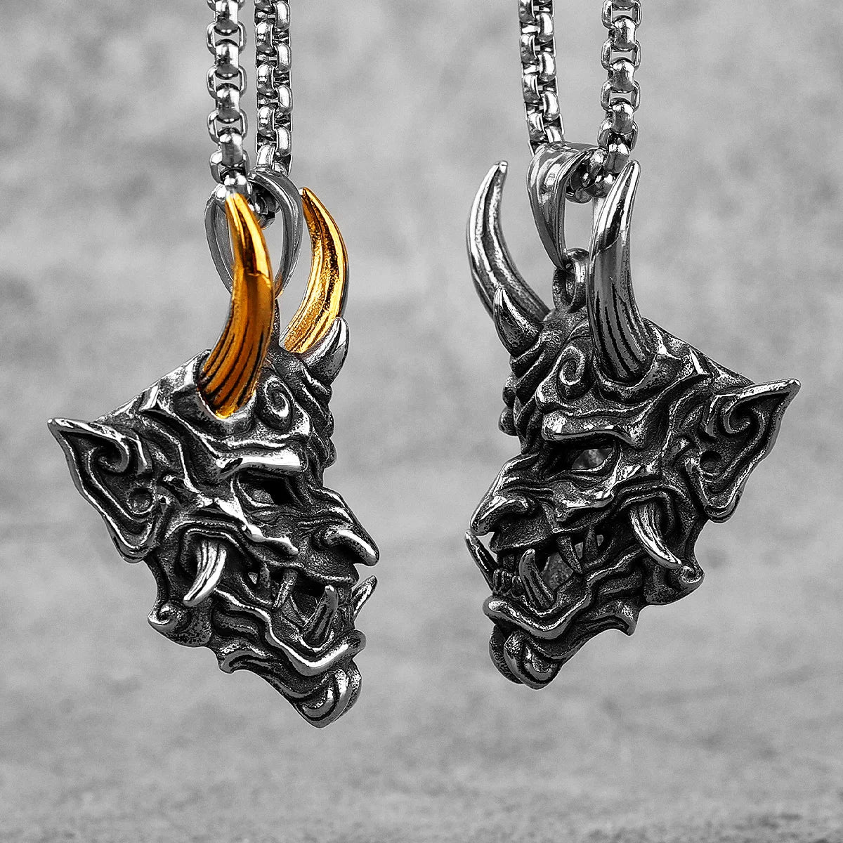 Japanese Hannya Mask Stainless Steel Necklace | Japanese Samurai Devil Mask Necklace
