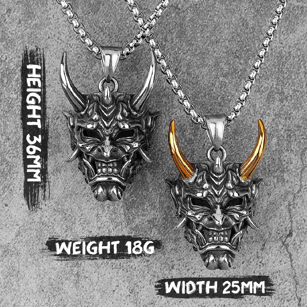 Japanese Hannya Mask Stainless Steel Necklace | Japanese Samurai Devil Mask Necklace