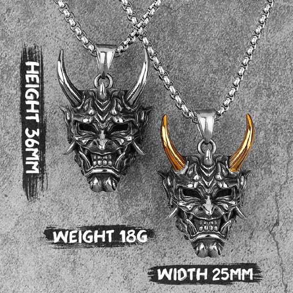 Japanese Hannya Mask Stainless Steel Necklace | Japanese Samurai Devil Mask Necklace
