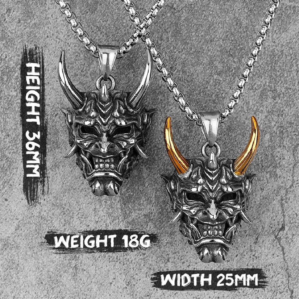 Japanese Hannya Mask Stainless Steel Necklace | Japanese Samurai Devil Mask Necklace