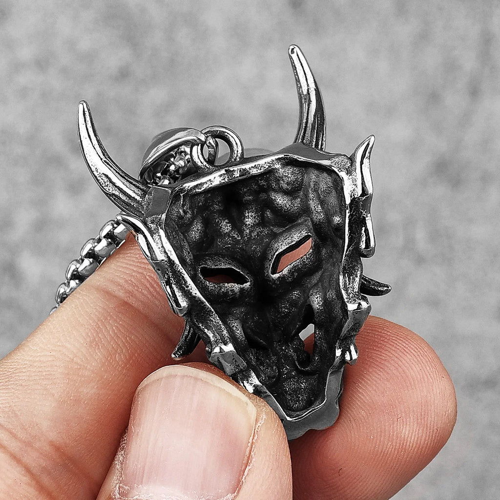 Japanese Hannya Mask Stainless Steel Necklace | Japanese Samurai Devil Mask Necklace