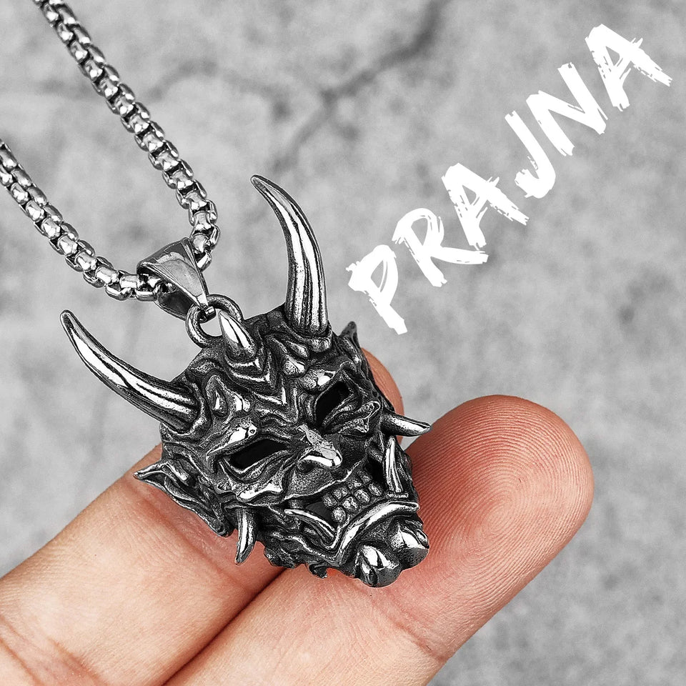 Japanese Hannya Mask Stainless Steel Necklace | Japanese Samurai Devil Mask Necklace