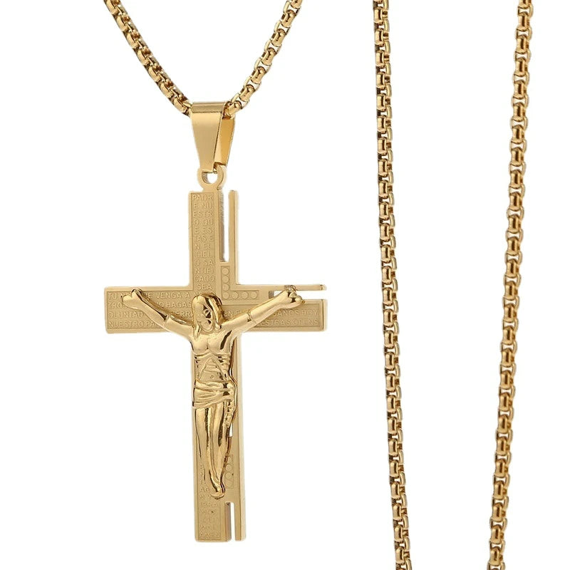 Jesus Christ Crucifix Gold Plated Cross Religious Necklace | Faith Jesus Necklace