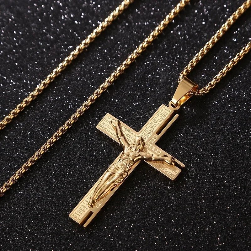 Jesus Christ Crucifix Gold Plated Cross Religious Necklace | Faith Jesus Necklace