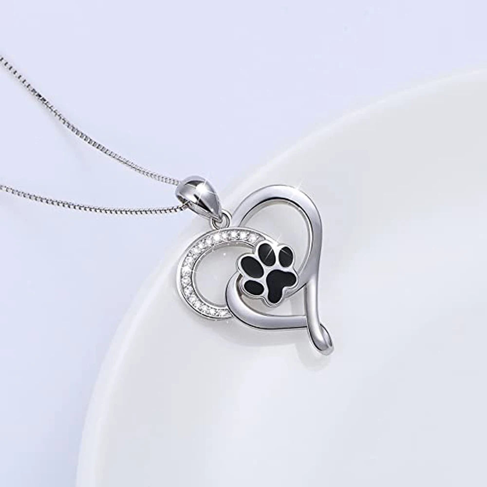 Dog Footprint Heart Necklace