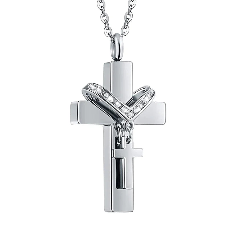 Stainless Steel Double Cross Necklace | Faith Cross Jesus Necklace