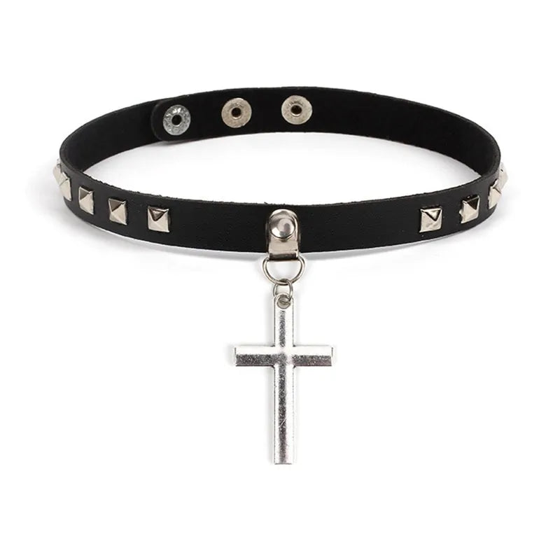 Leather Cross Necklace | Goth Cross Necklace