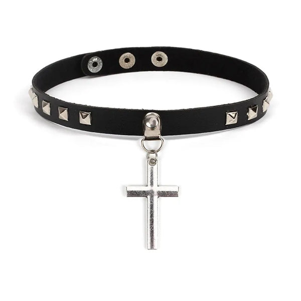 Leather Cross Necklace | Goth Cross Necklace