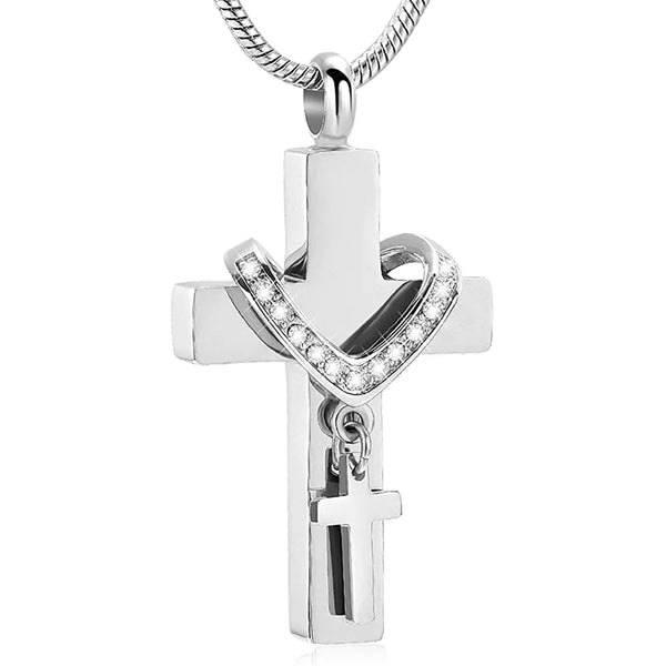 Stainless Steel Double Cross Necklace | Faith Cross Jesus Necklace